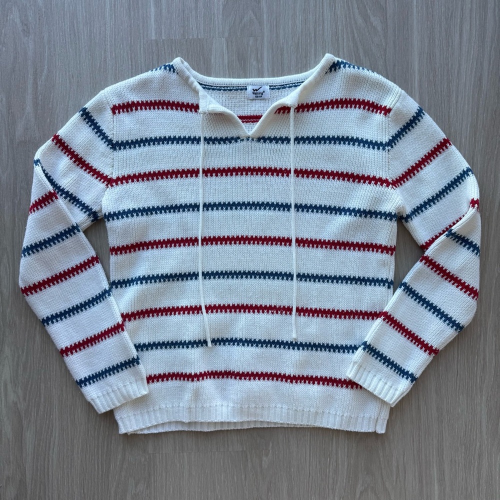 Striped Knit Sweater - Red, Blue, and White